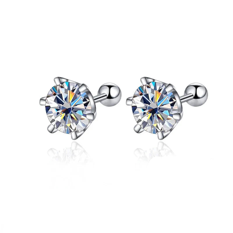 Moissanite Screw Stud Earrings 0.5-2ct D Color 925 Sterling Silver Wedding Studs