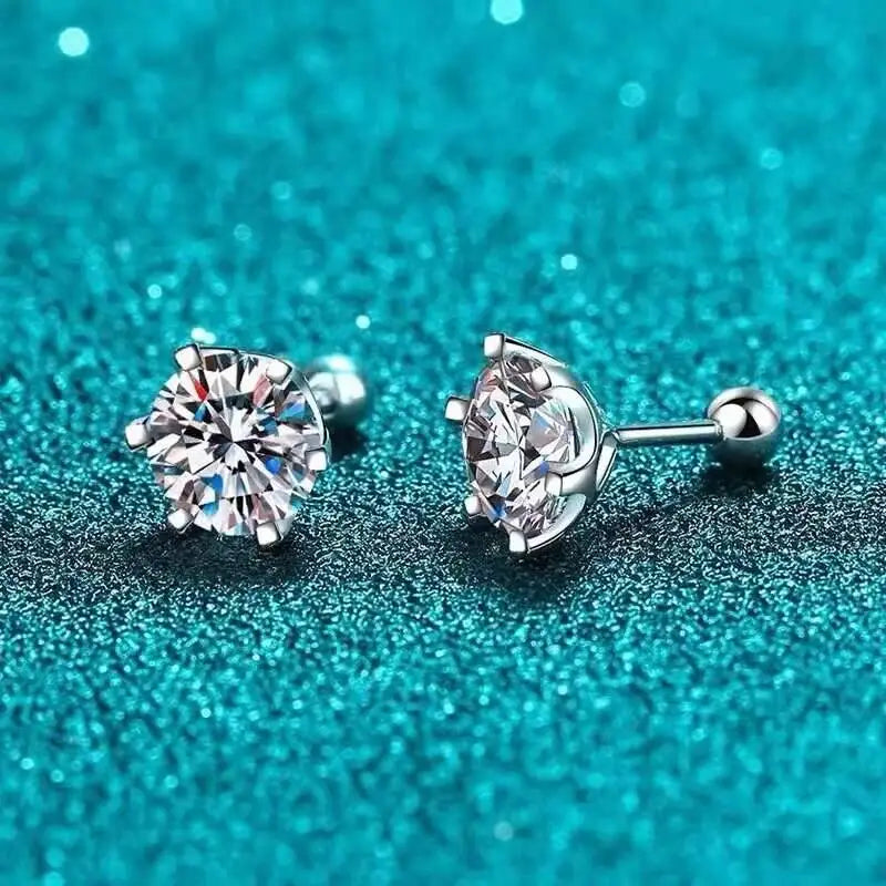 Moissanite Screw Stud Earrings 0.2-2CT D Color 925 Sterling Silver 6 Prong