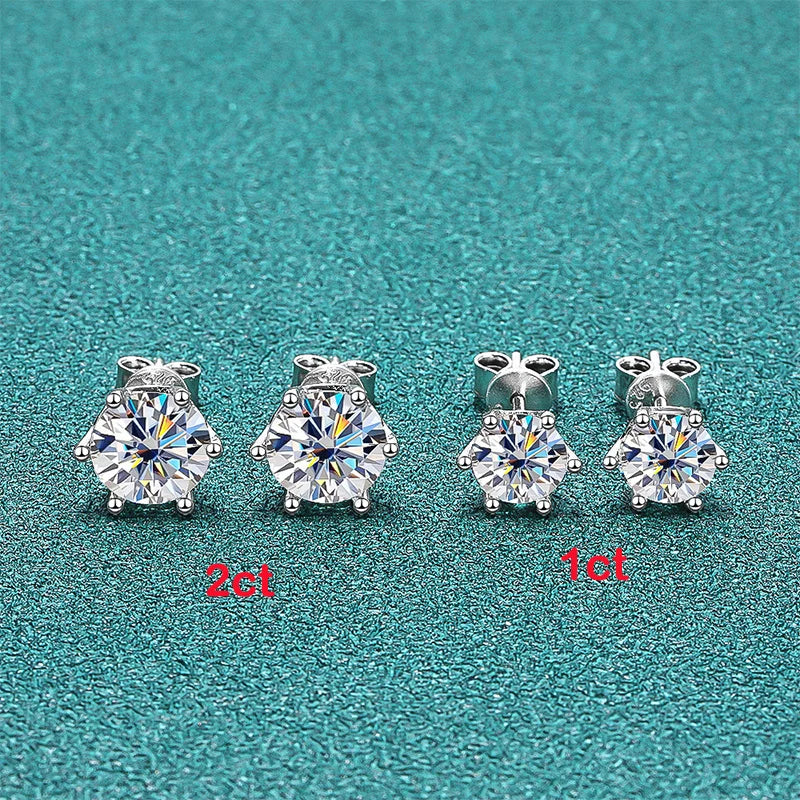 Moissanite Screw Stud Earrings D Color 6-Prong 925 Sterling Silver Wedding