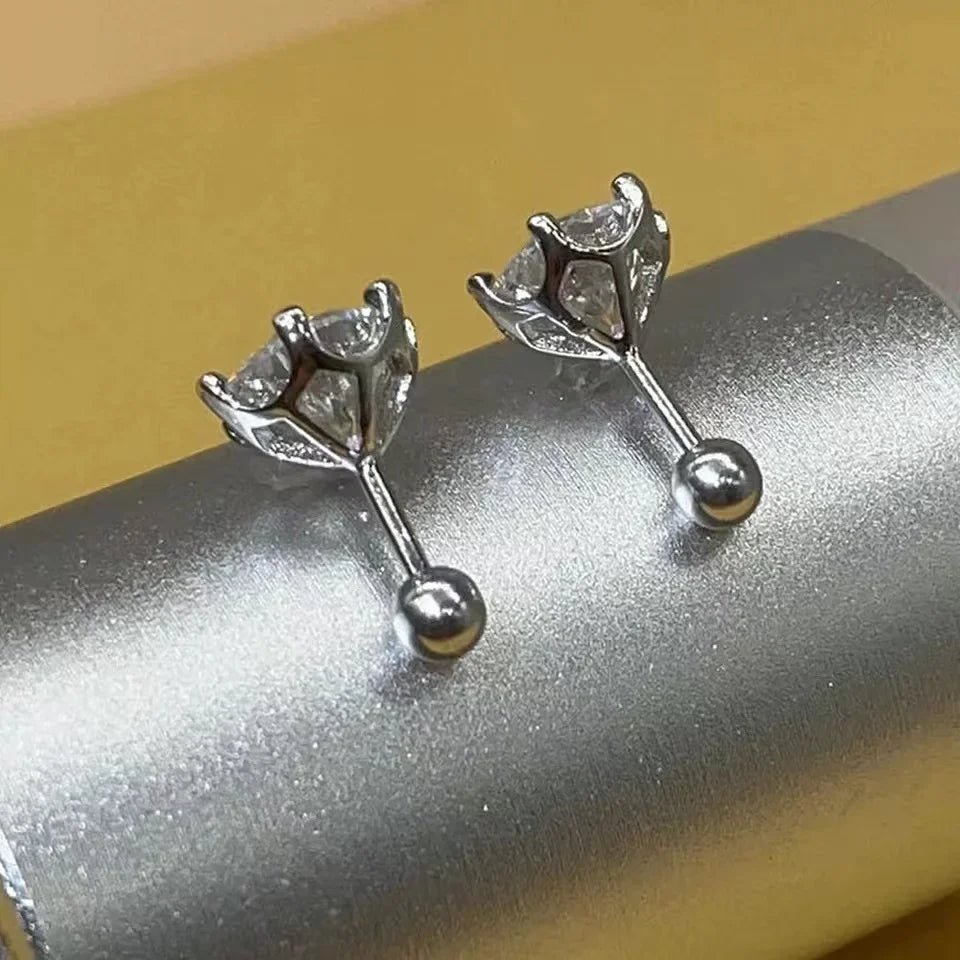 Moissanite Screw Stud Earrings D Color 6-Prong 925 Sterling Silver Wedding