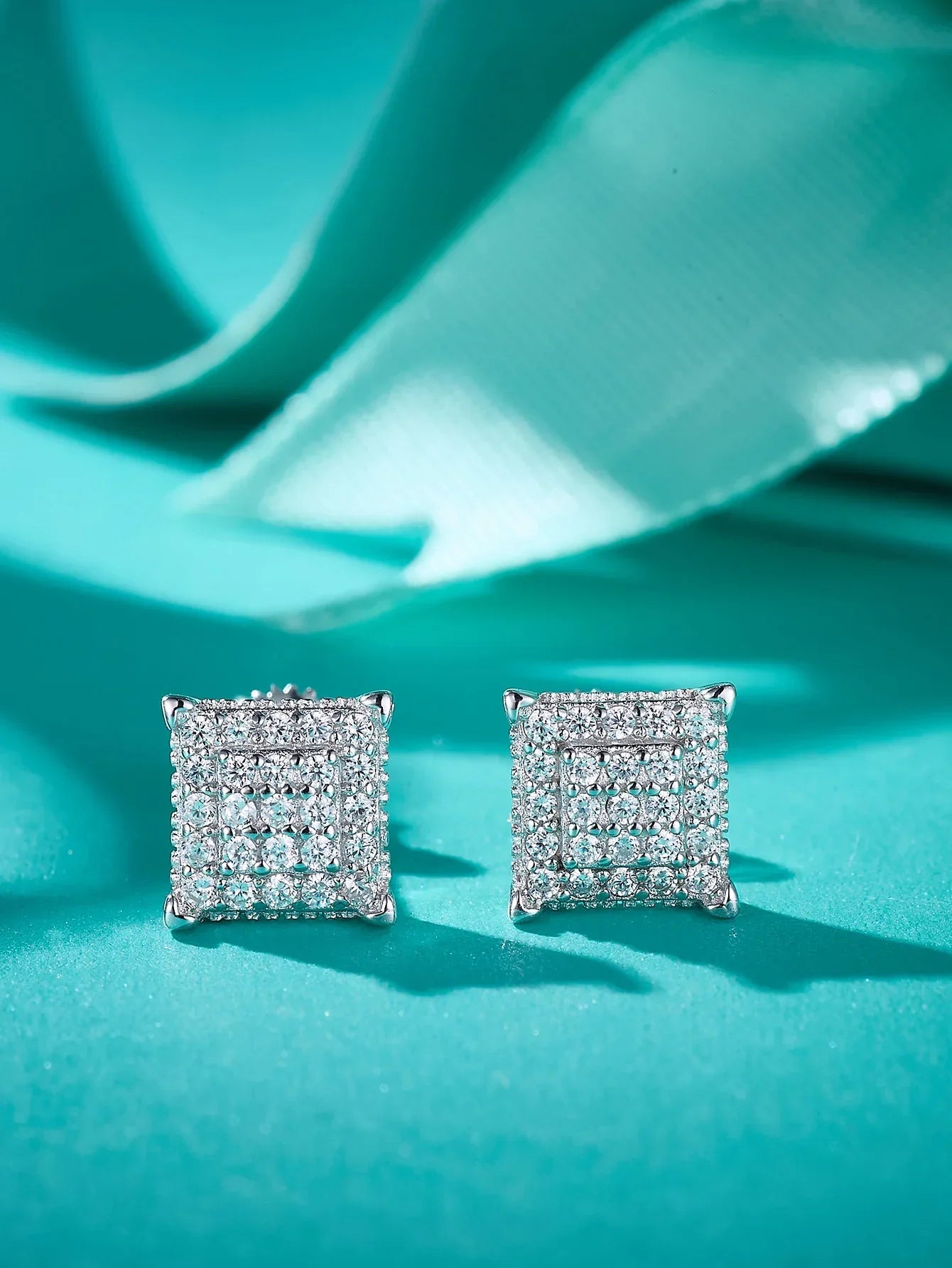 Moissanite Square Stud Earrings 925 Silver Solitaire CZ Look Bridal Engagement