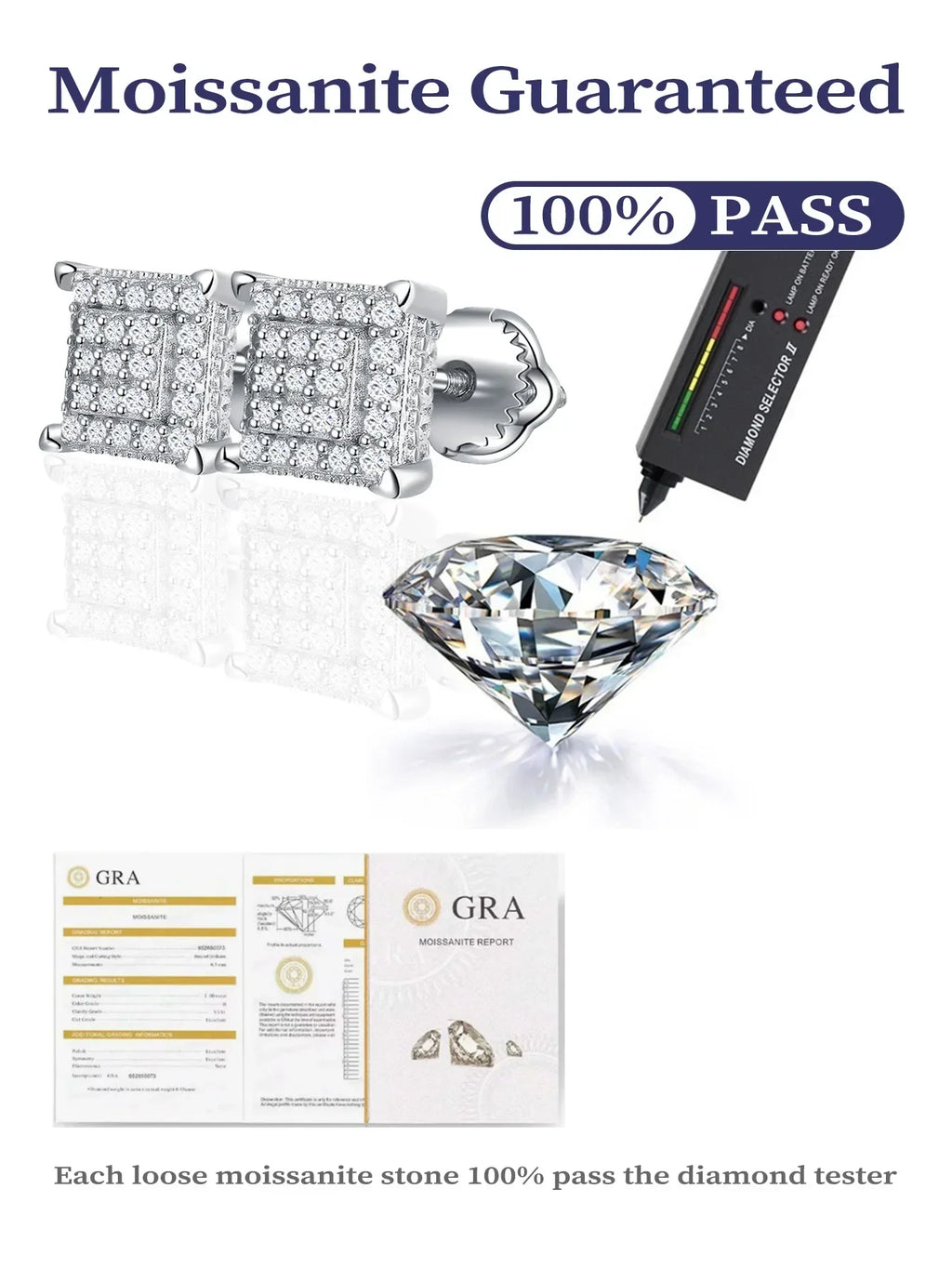 Moissanite Square Stud Earrings 925 Silver Solitaire CZ Look Bridal Engagement