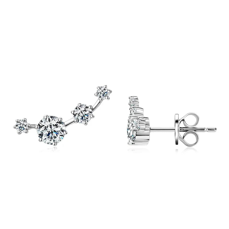 Moissanite Stud Climber Earrings 925 Sterling Silver Round For Women Gift Box