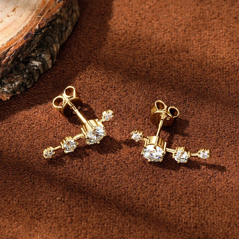 Moissanite Stud Climber Earrings 925 Sterling Silver Round For Women Gift Box