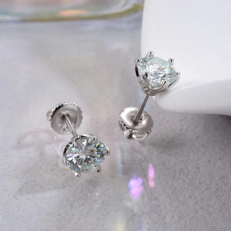 Moissanite Stud Earrings 0.5-2CT Screw Back S925 Sterling Silver 18K Plated