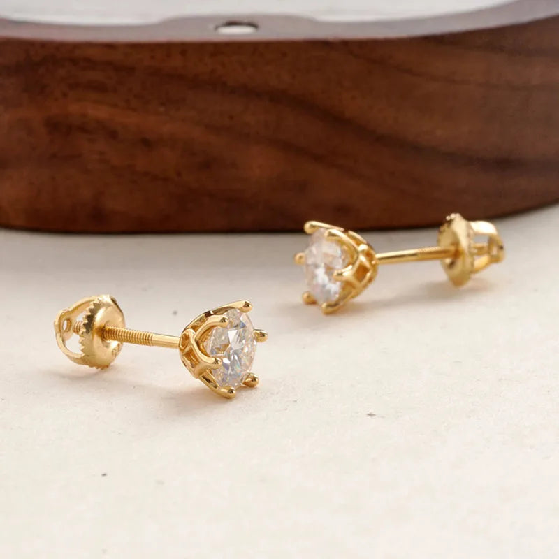 Moissanite Stud Earrings 0.5-2CT Screw Back S925 Sterling Silver 18K Plated