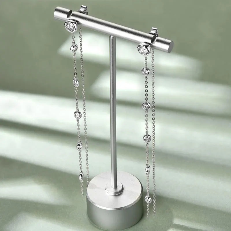 Moissanite Stud Earrings 2ct D Color VVS1 Round Cut 925 Sterling Silver Tassel