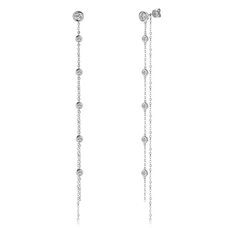 Moissanite Stud Earrings 2ct D Color VVS1 Round Cut 925 Sterling Silver Tassel