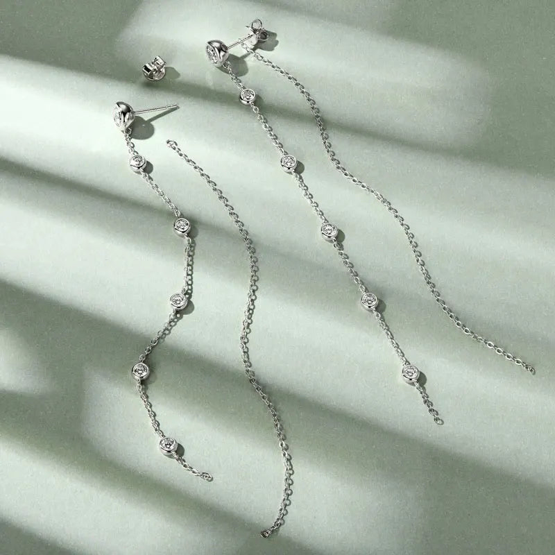 Moissanite Stud Earrings 2ct D Color VVS1 Round Cut 925 Sterling Silver Tassel