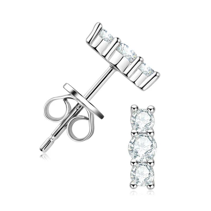 Moissanite Stud Earrings 925 Sterling Silver Mini Curved Climber Studs Women