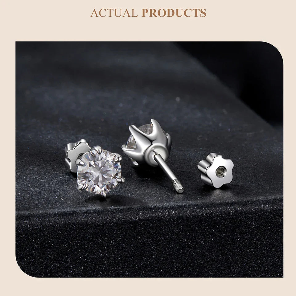 Moissanite Stud Earrings 925 Sterling Silver White Gold Plated Huggie Screwback