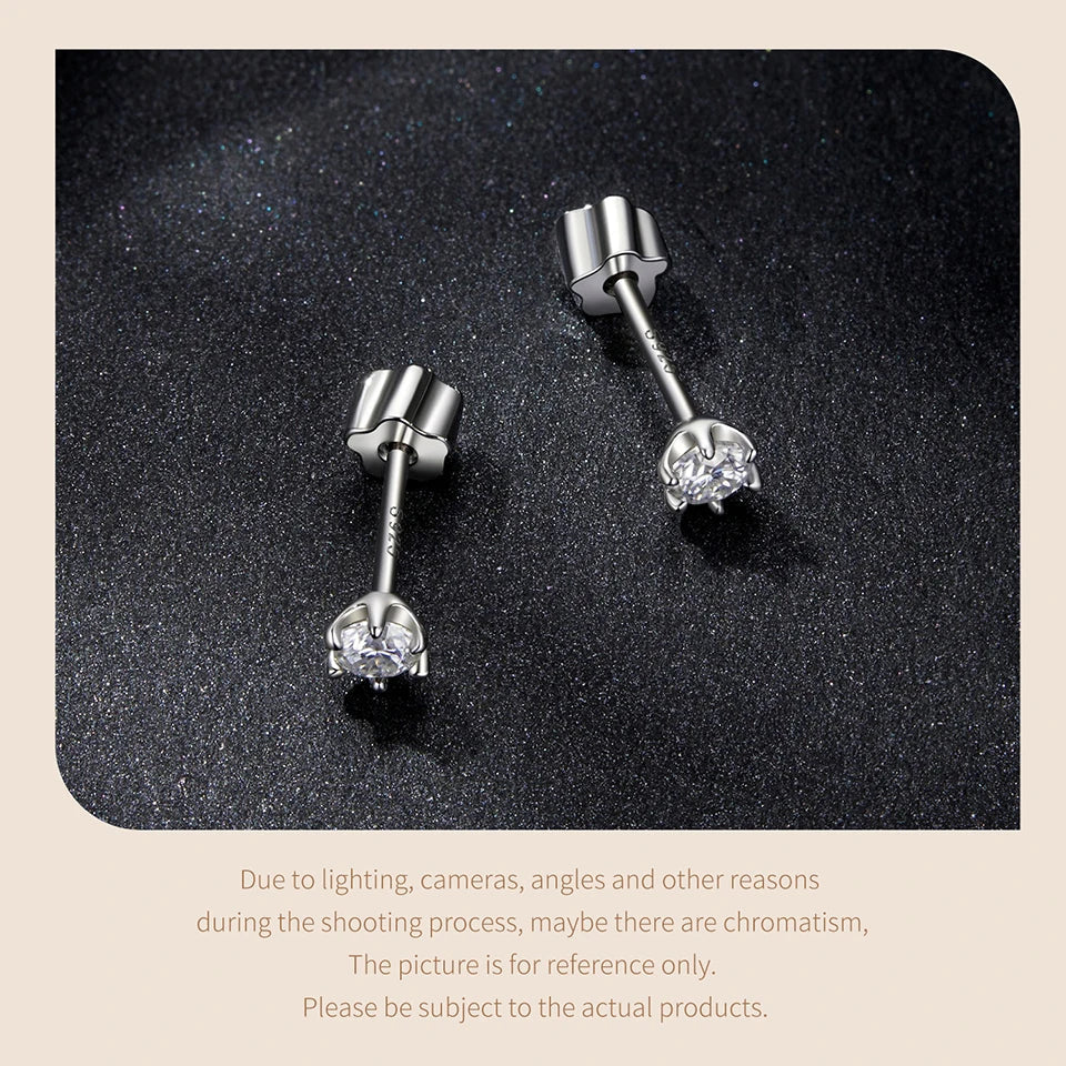 Moissanite Stud Earrings 925 Sterling Silver White Gold Plated Huggie Screwback