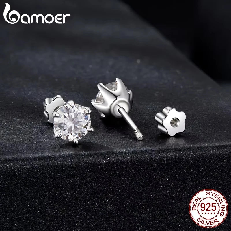 Moissanite Stud Earrings 925 Sterling Silver White Gold Plated Huggie Screwback