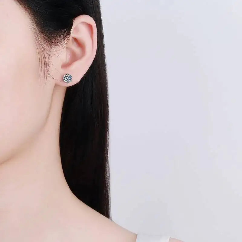 Moissanite Stud Earrings 925 Sterling Silver White Gold Plated D VVS1 Round