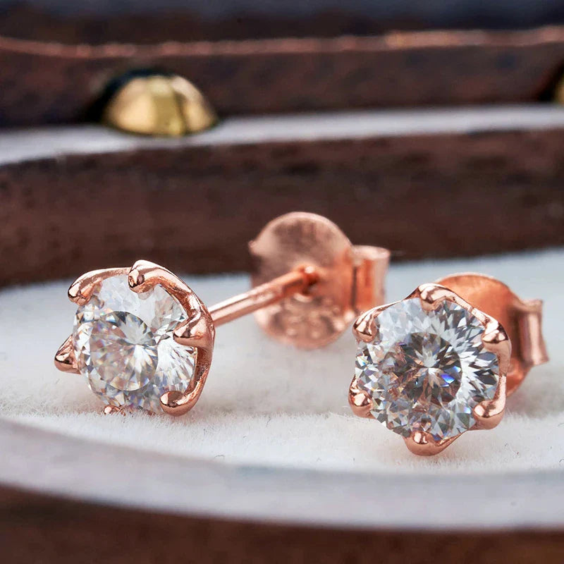 Moissanite Stud Earrings 0.5/1/2 CT Rose Gold Plated Sterling Silver 925
