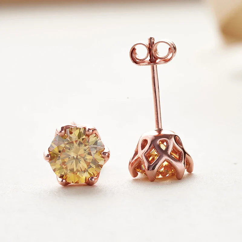 Moissanite Stud Earrings 0.5/1/2 CT Rose Gold Plated Sterling Silver 925