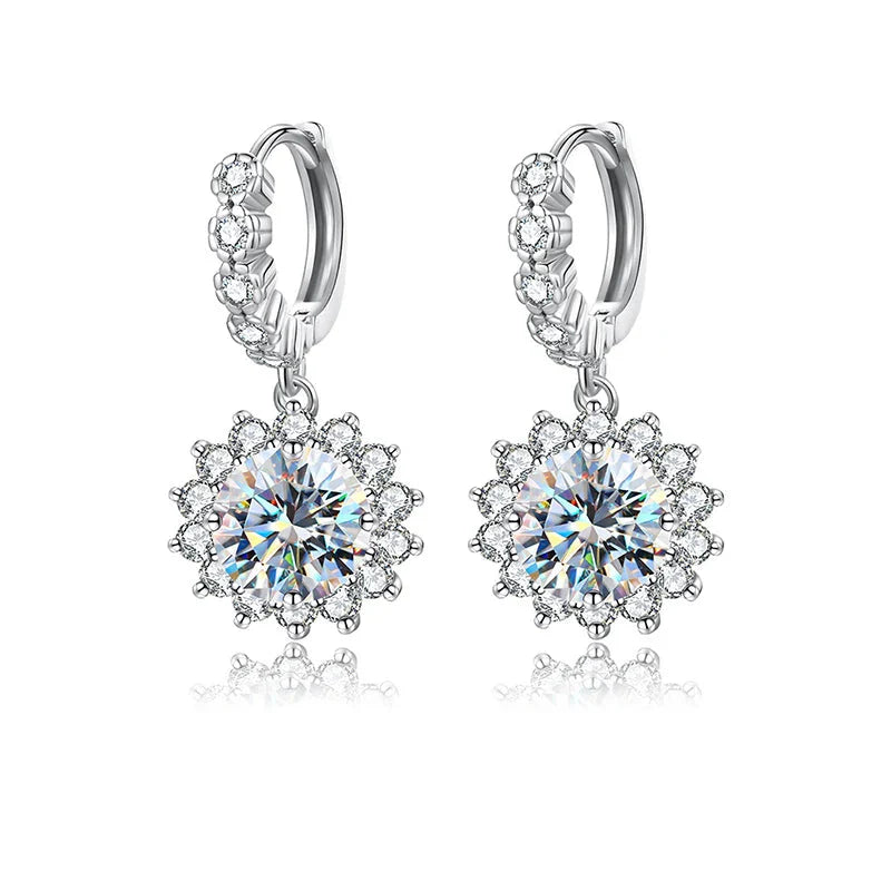 Moissanite Sunflower Drop Earrings 925 Sterling Silver Dainty Wedding Banquet