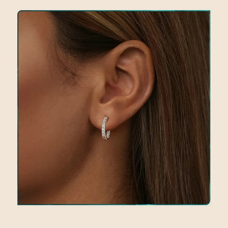 Moissanite Two-Tone Small Hoop Earrings 1cm Round Sparkling Engagement