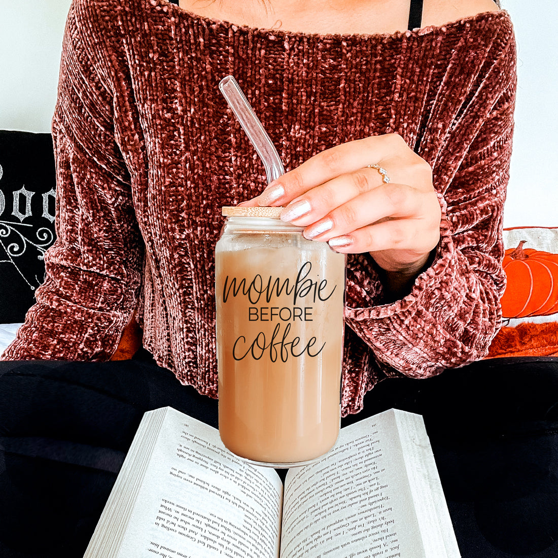 Mombie 20oz Glass Tumbler With Bamboo Lid Stainless Straws Coffee Hocus Pocus I Need Coffee