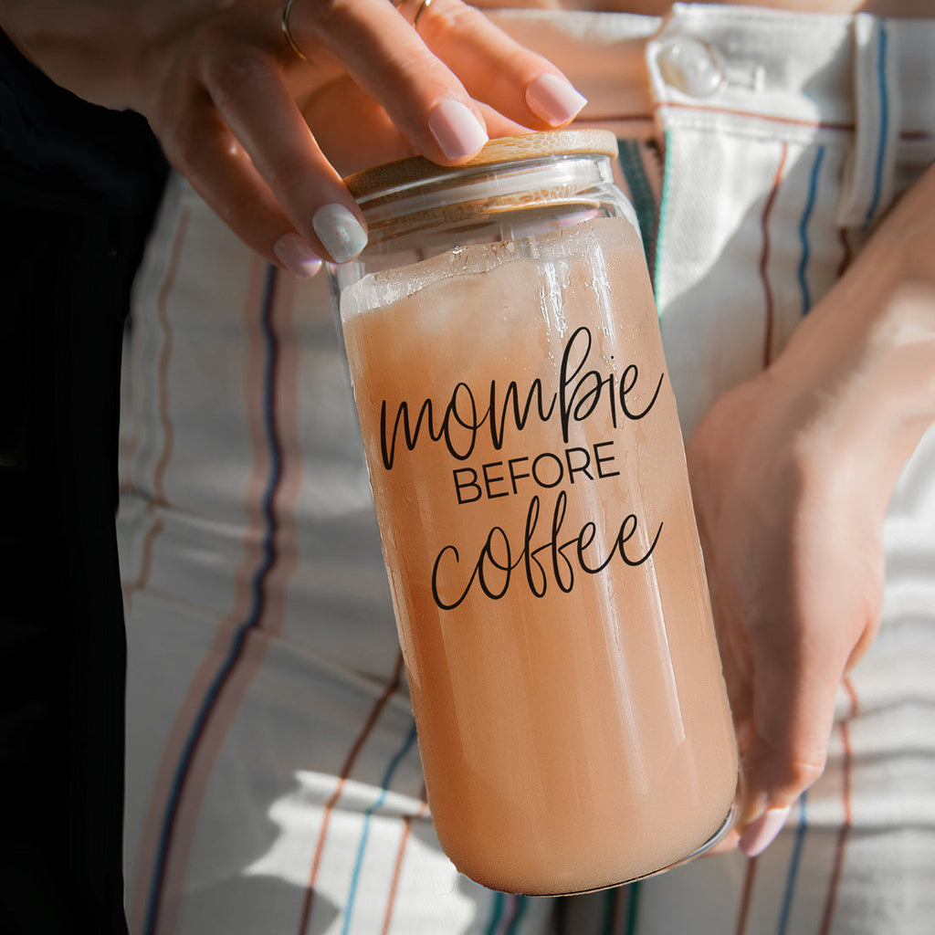 Mombie 20oz Glass Tumbler With Bamboo Lid Stainless Straws Coffee Hocus Pocus I Need Coffee