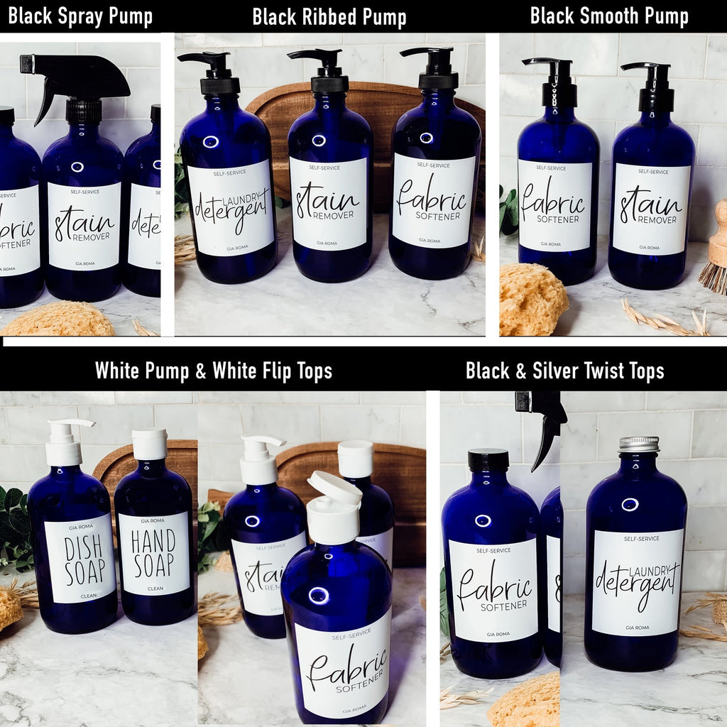 16oz Blue Glass Jar With White Label Lid Reusable Storage Canister