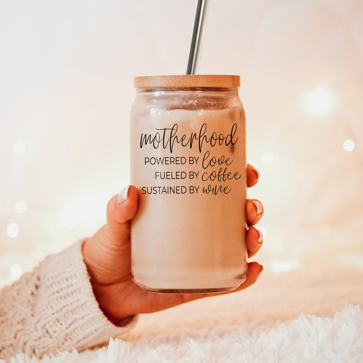 Motherhood Definition 17oz Glass Tumbler With Bamboo Lid And 2 Stainless Straws