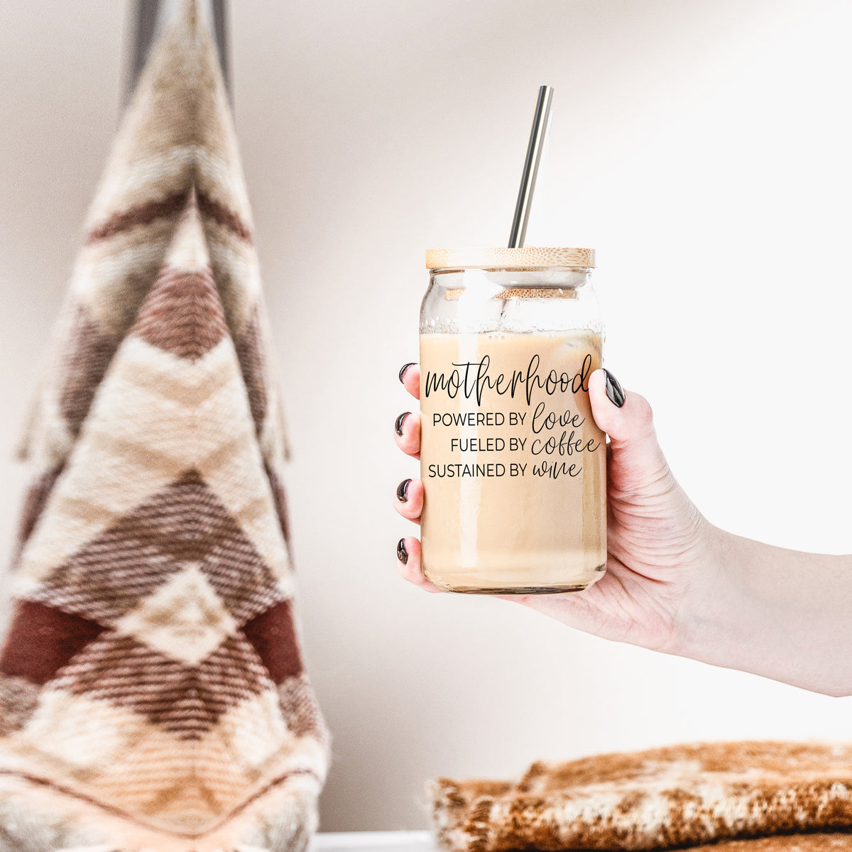 Motherhood Definition 17oz Glass Tumbler With Bamboo Lid And 2 Stainless Straws