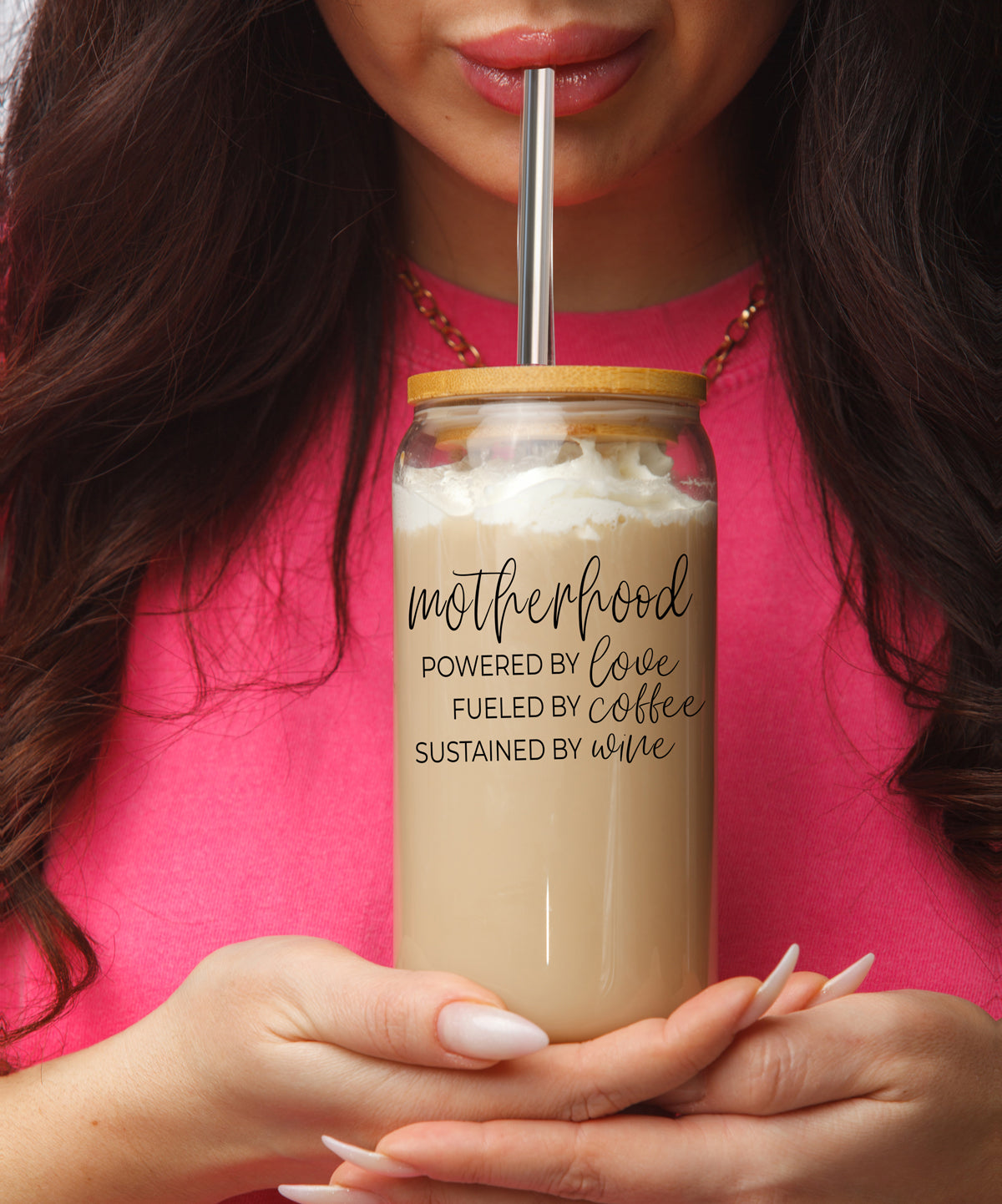 Motherhood Definition 17oz Glass Tumbler With Bamboo Lid And 2 Stainless Straws