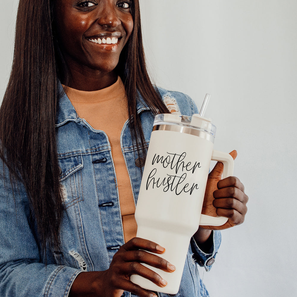 Mother Hustler 40oz Tumbler For Moms Personal Insulated Straw Cup Travel Mug