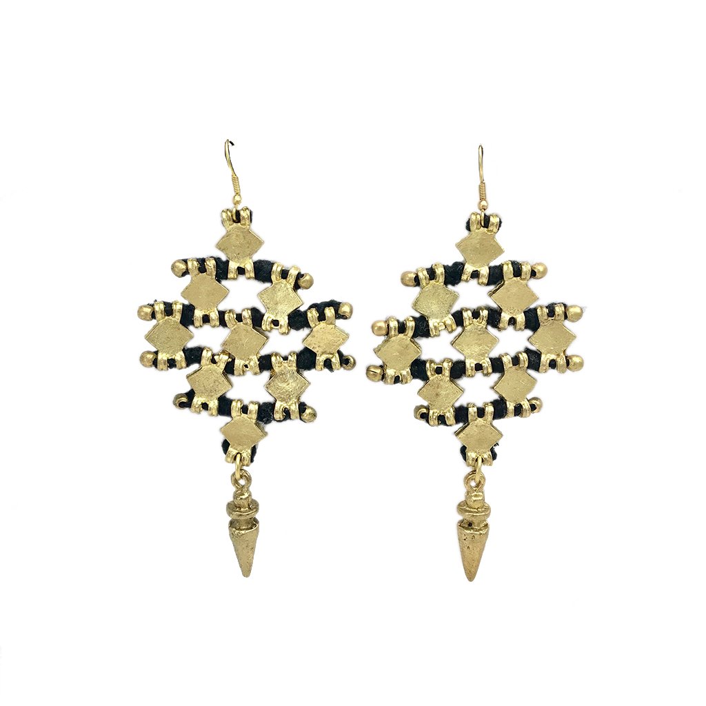 Nadu Tribal Cotton Thread Drop Earrings Zinc Alloy Boho Diamond Statement