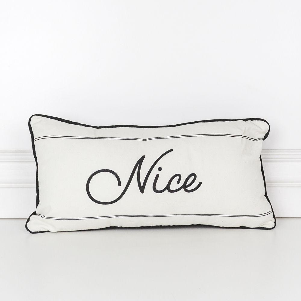 Naughty Or Nice Reversible Canvas Throw Pillow Black White Double Sided Holiday Decorative Accent