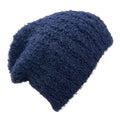 Navy Alpaca Beanie Loop Knit Slouchy Ribbed Stripe Soft Warm Winter Hat For Women And Men