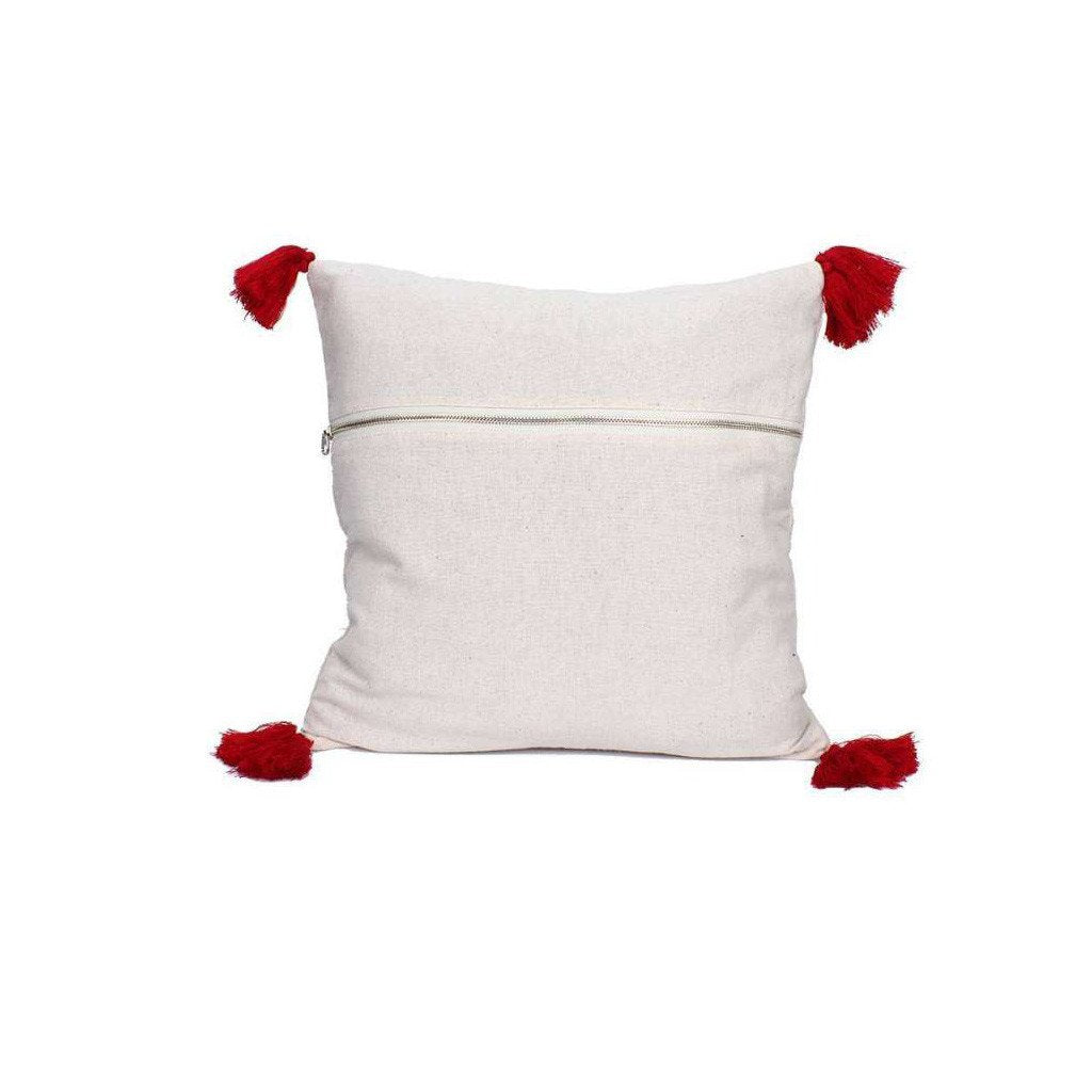 Needlepoint Tassel Pillow Cover Embroidered Cotton Boho Hmong Tribal Cushion