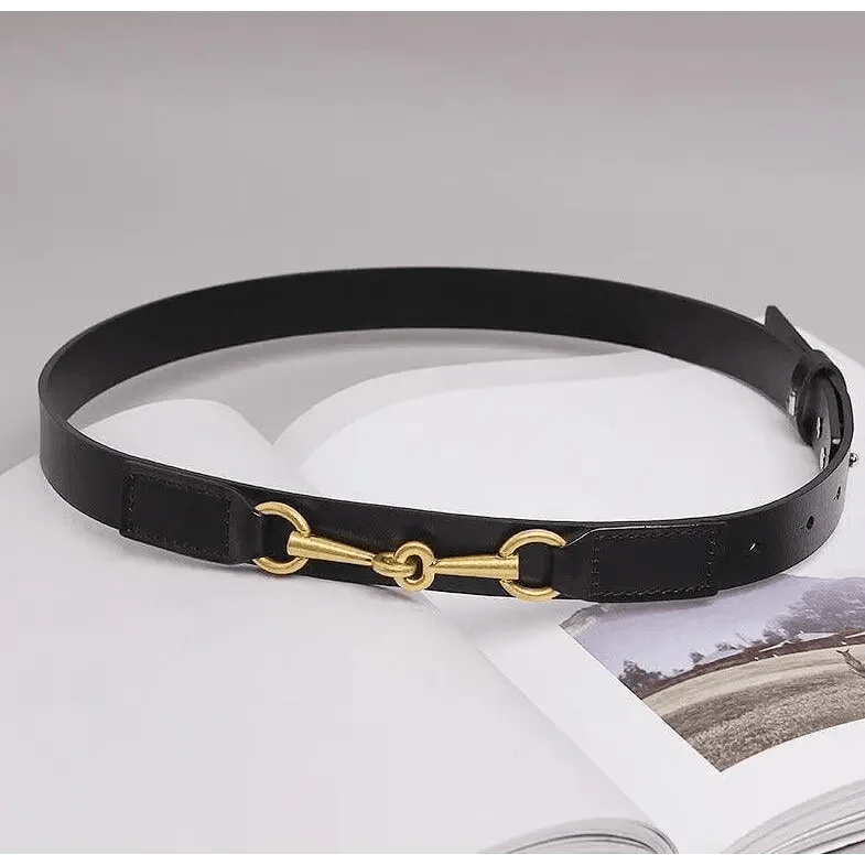 Simple Black Plain Leather Belt For Women Classic Thin Skinny Waistbands Casual Women Dress Belts