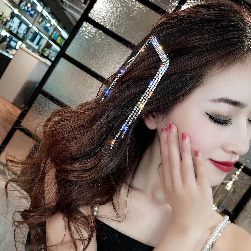 New Fashion Rhinestone Tassel Hair Barrettes For Women Hair Clips Golden Sliver Hairpin Female Hairgrips Wedding Hair Accessories for Brides and Bridesmaids
