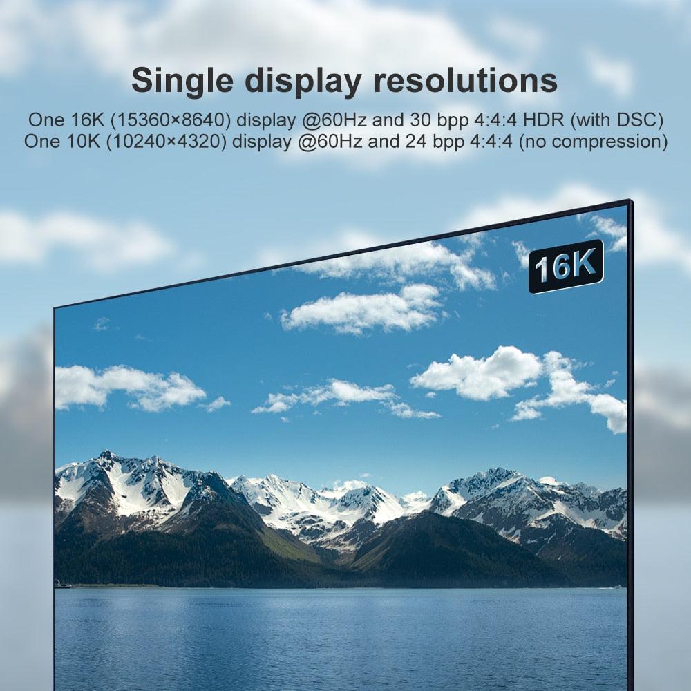 New HDR Resolution DisplayPort 2.0 Cable 16K 10K 80Gbps16K DisplayPort 2.0 Cable 10ft Supports 16K@60Hz 0K@60Hz  8K@60Hz 4K@165Hz 4K@144Hz 80Gbps Dynamic HDR  Adapter For Video PC Laptop TV Monitor