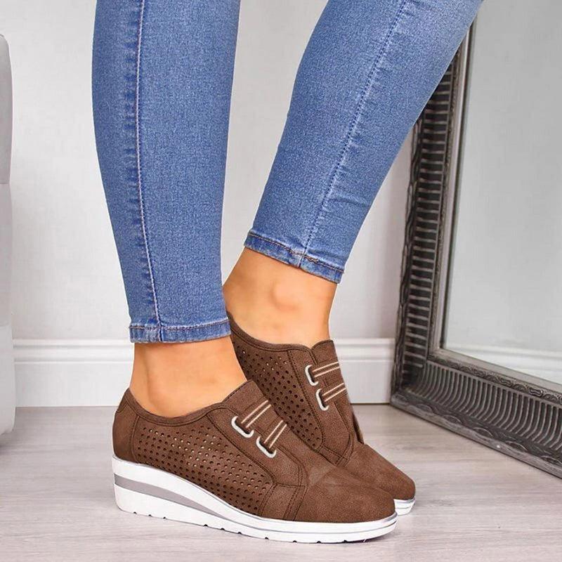 New High Heel Casual Womens Sneakers Breathable Height Increasing Shoes Air Cushion Comfortable Sneakers Women's Vulcanize Leather Shoes Luxury Walking Women Outdoor Shoes