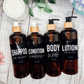 16oz Amber Refillable Plastic Bullet Bottle Black Label Dispenser