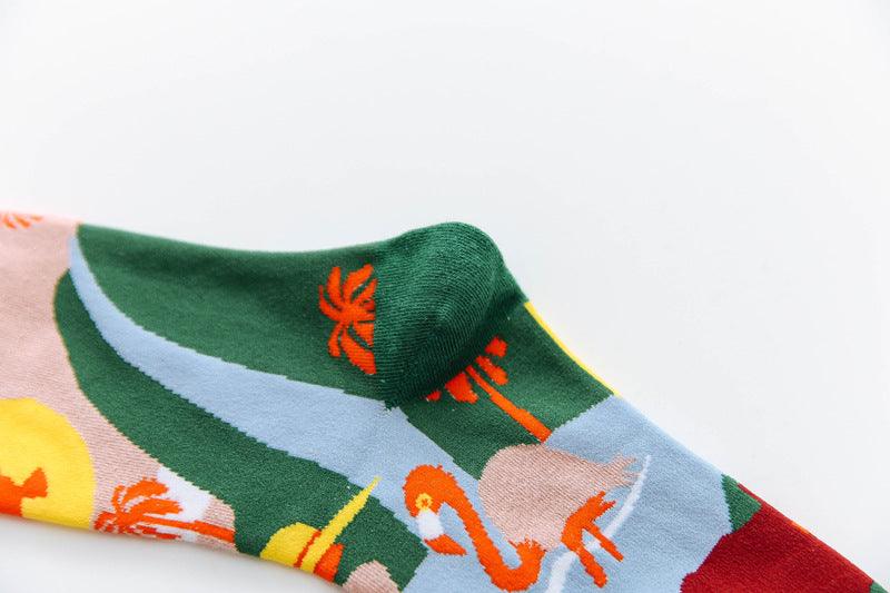 Occident Fashion Colorful Print Socks Women with Mushroom Spring Woman Socks Breathable Cotton Socks For Women