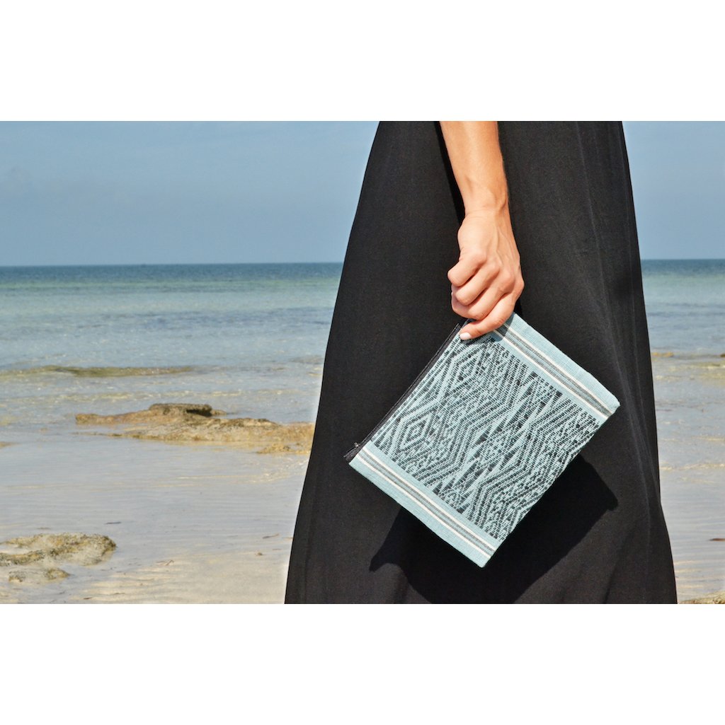 Ocean Tribal Handwoven Clutch Beach Bag Woven Mulberry Saa Lined Black Interior