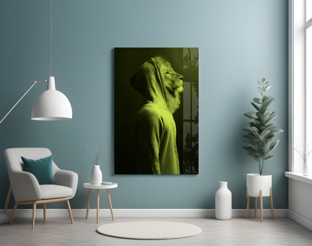 Green Lion Head Glass Wall Art