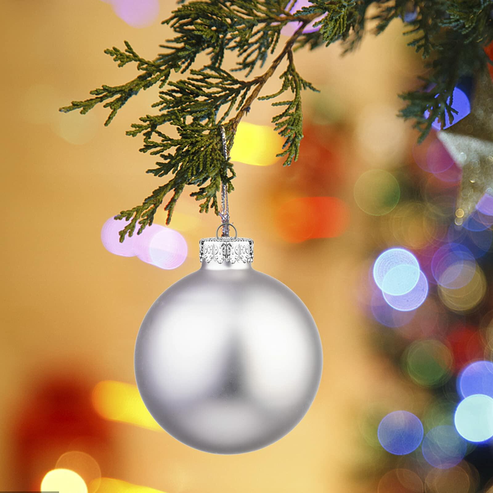 18PCS 1.8inch(45mm) Glass Christmas Ball Ornaments , Decorations, (Silver)