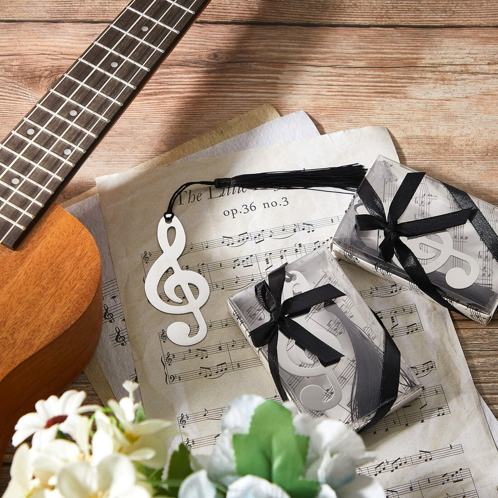 100 Pcs Musical Notes Bookmarks with Elegant Silk Tassel Music Party Favors Gift