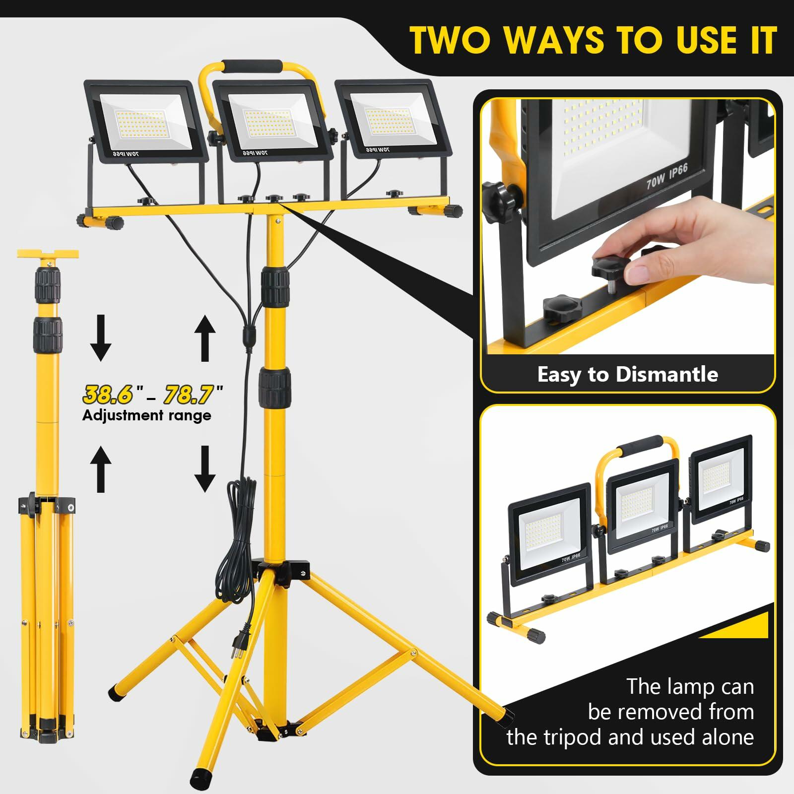 21000Lumen LED Work Lights with Stand - 3 Head Portable Work Light