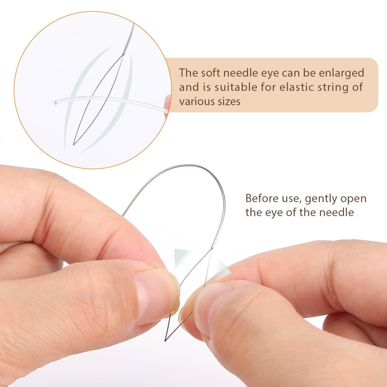 4 Pieces Large Eye Curved Beading Needles with Handle,5.3" Stainless Bead Needle