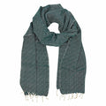 Organic Cotton Diamond Scarf 67x12 In Handloom With Tassel Fringe Earthy Tones