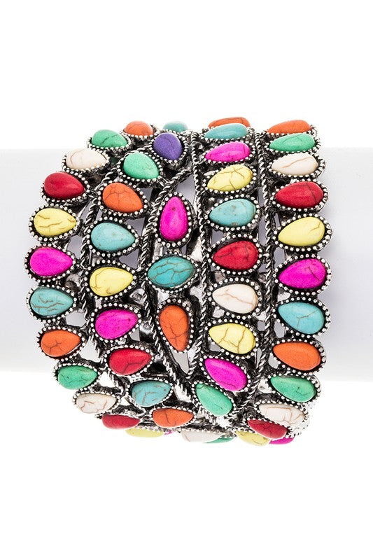 Oversize Western Multicolor Compressed Stone Bangle Cuff