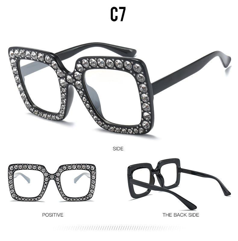 Oversized Sunglasses Square Diamond Sunglasses Women Retro Sunglasses Luxury & Diamond Square Shape Sunglasses For Women Branded Attractive Any Size Crystal Sun Glasses For Ladies Gradient Classic Mirror & Decent Shades