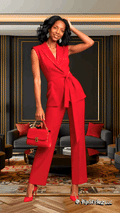 New Sexy Red Sleeveless Tie Vest High Waist Pants Suit for women