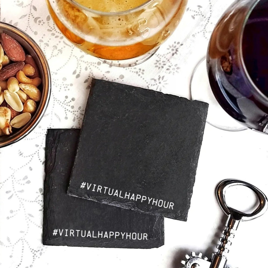 Drinking Alone Slate Coaster Premium Artisan Natural USA Slate Coaster With Cork Feet